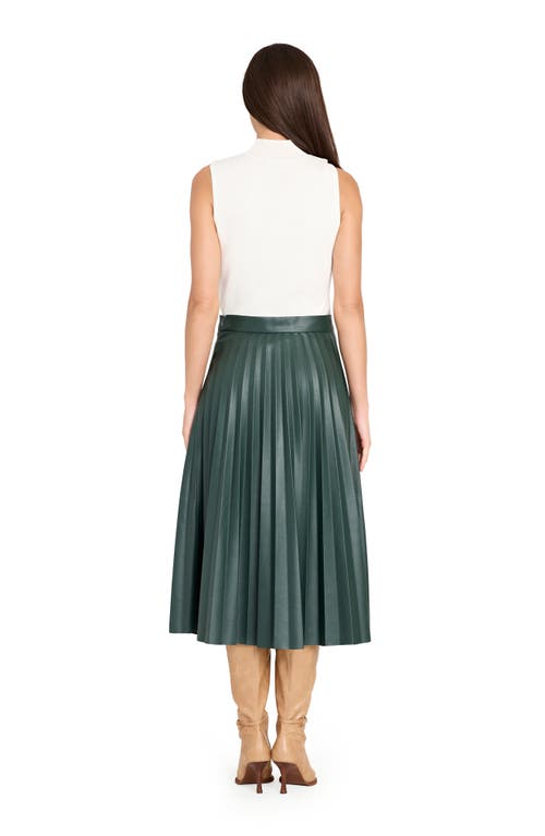 Tahari Asl Pleated Faux Leather Midi Skirt In Green