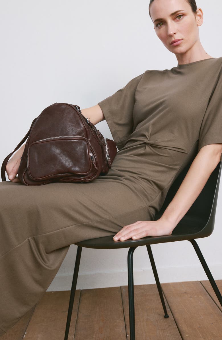 MANGO Gathered Midi Dress, Alternate, color, Light/ Pastel Brown