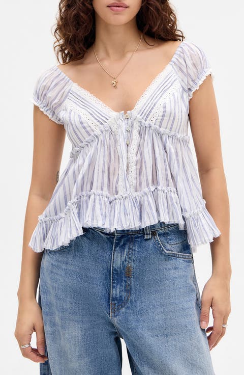 Lace Trim Babydoll Top
