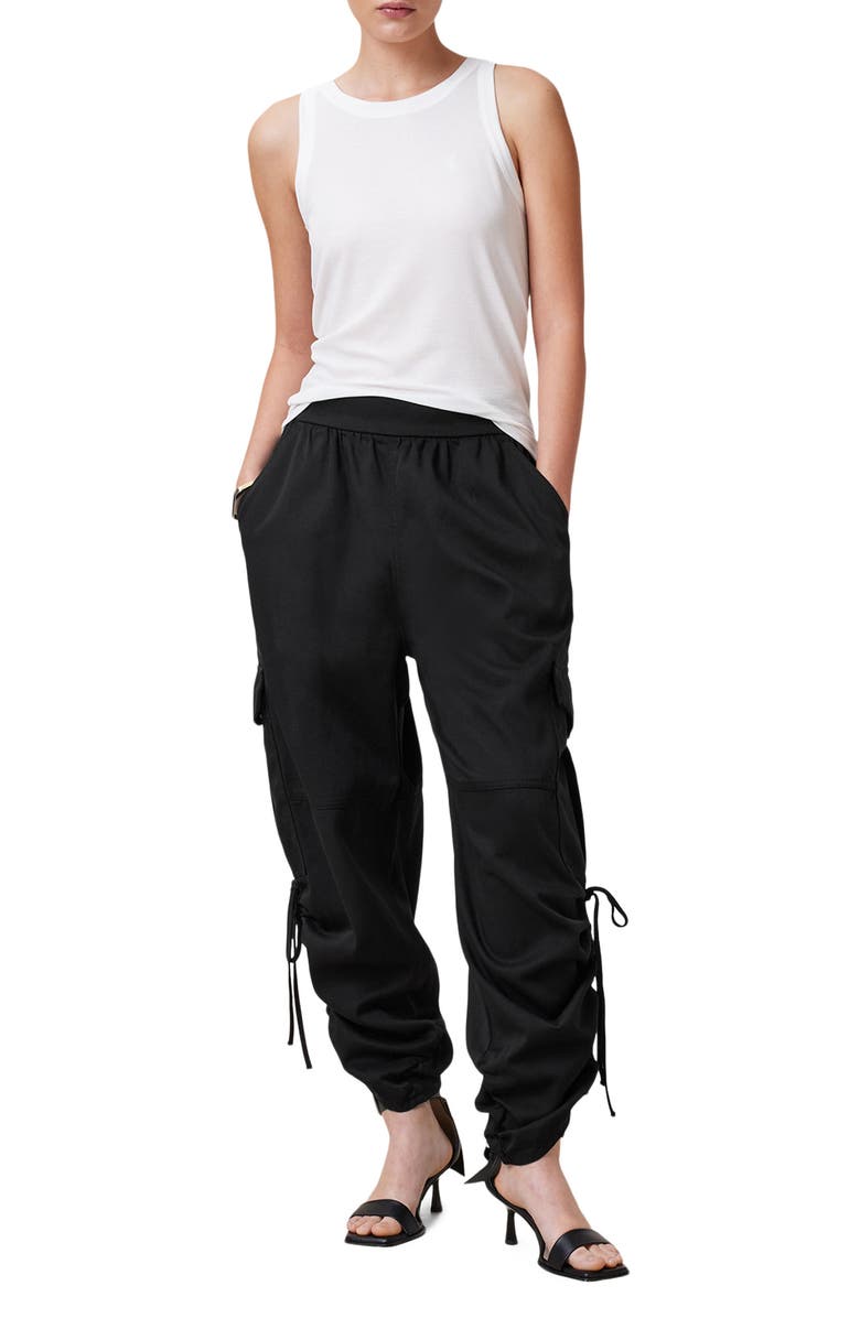 AllSaints Kaye Ruched Cargo Pants, Alternate, color, Black