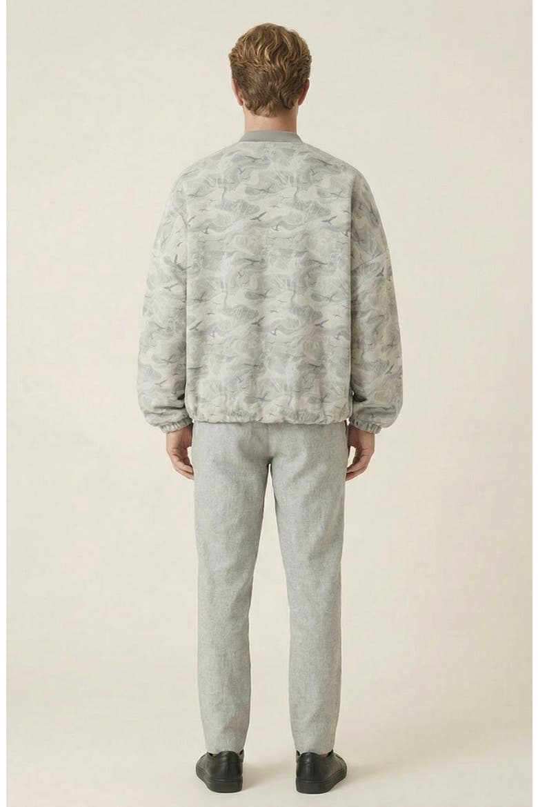 Printed Zip Front Elastic Hem Bomber Jacket, Alternate, color, Beige
