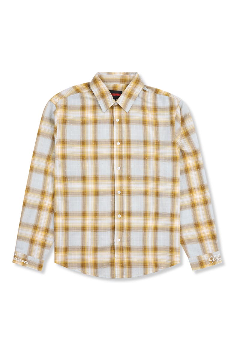 Dizzle Plaid Crystal Embellished Button-Up Shirt, Alternate, color, DIJON