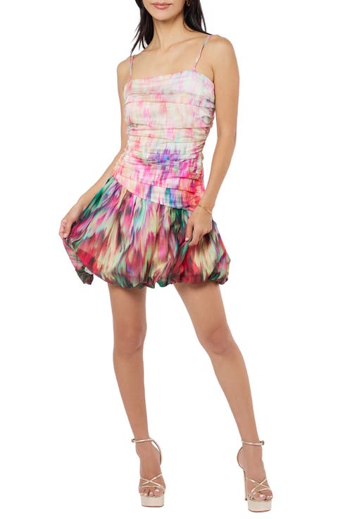 Remi Floral Print Ruched Bubble Hem Minidress