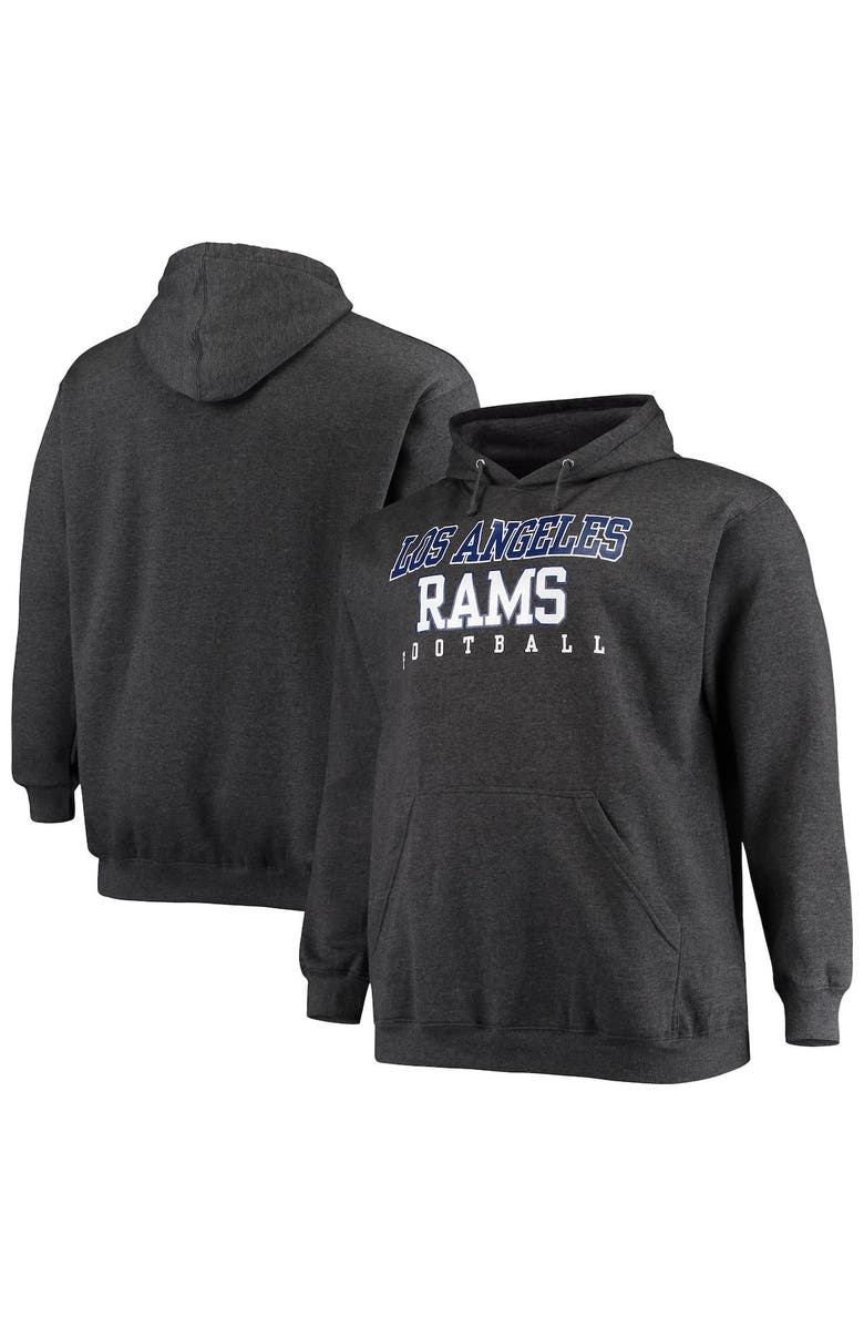 FANATICS Men's Fanatics Branded Heathered Charcoal Los Angeles Rams Big & Tall Practice Pullover Hoodie, Main, color, 