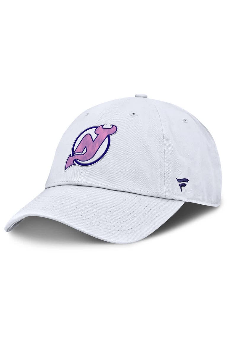 Men's Fanatics  White New Jersey Devils Authentic Pro Hockey Fights Cancer Adjustable Hat, Alternate, color, White