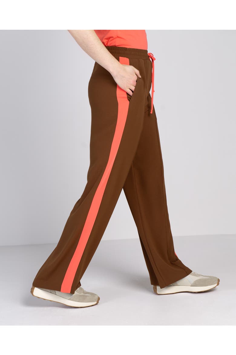 Drawstring Waist Side Stripe Trousers, Alternate, color, Light Chocolate & Coral Stripe