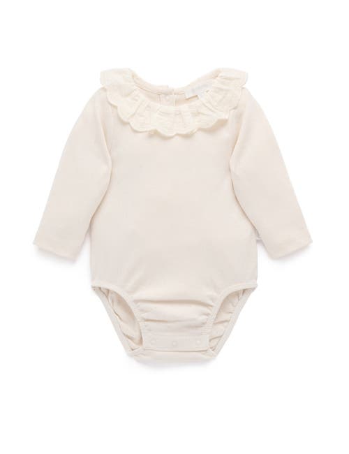 Purebaby Ruffle Pointelle Bodysuit In Gray