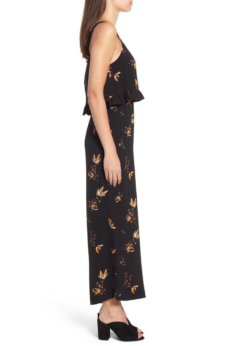 Ruffled Floral Print Jumpsuit, Alternate, color, BLACK CAMILLA SPACED FLORAL