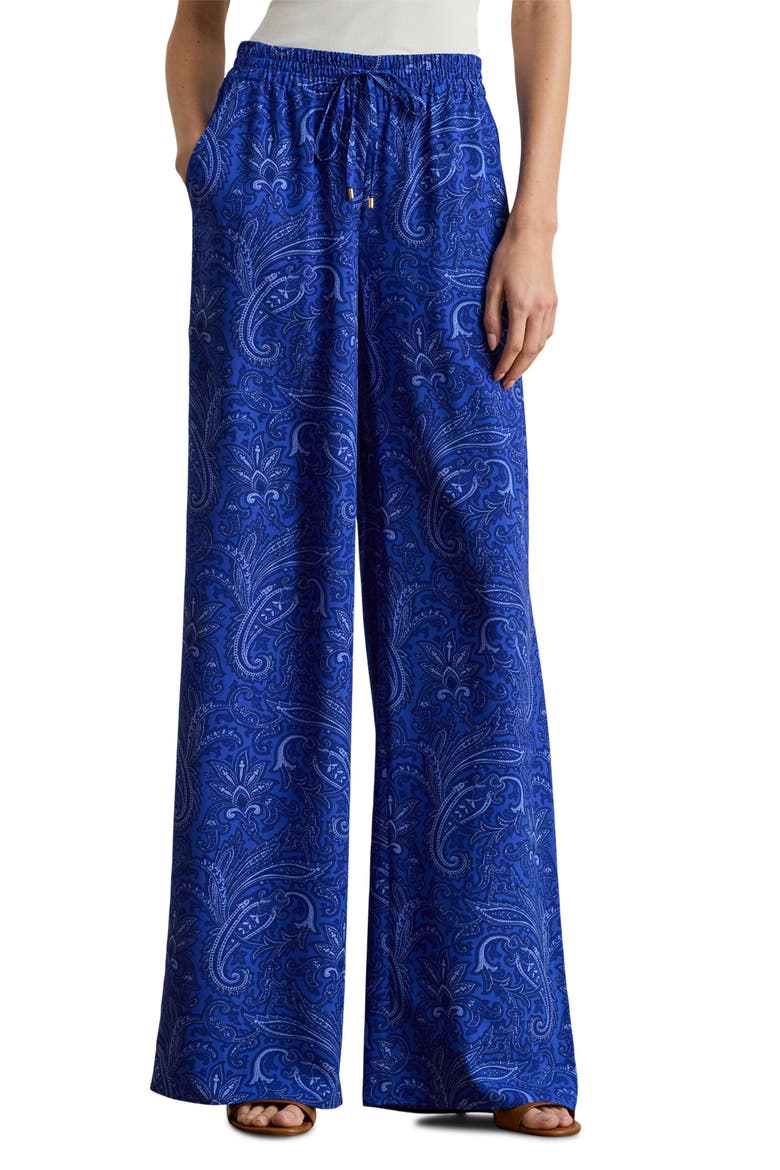 Floral Print Wide Leg Pants, Main, color, BLUE/ MULTI