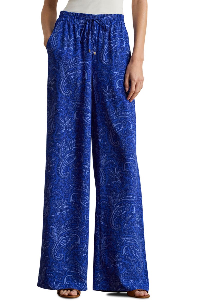 Lauren Ralph Lauren Floral Print Wide Leg Pants, Main, color, Blue/ Multi
