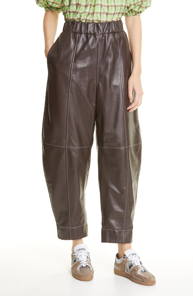 Ganni Leather Ankle Pants, Alternate, color,