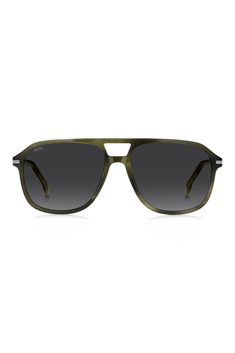 57mm Square Sunglasses, Main, color, GREEN HORN/ DARK GREY SF