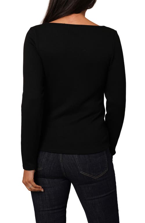 Cyrus Asymmetric Neck Long Sleeve Top In Black