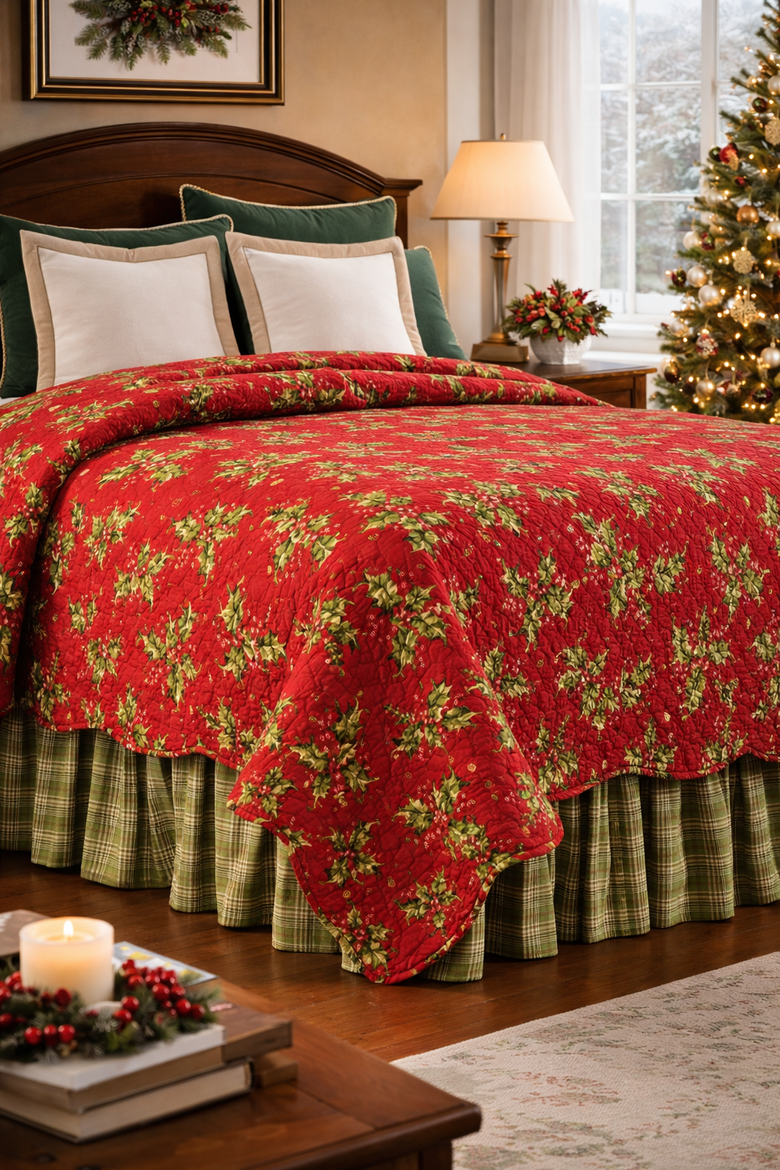 Holly Red Quilt, Alternate, color, Red