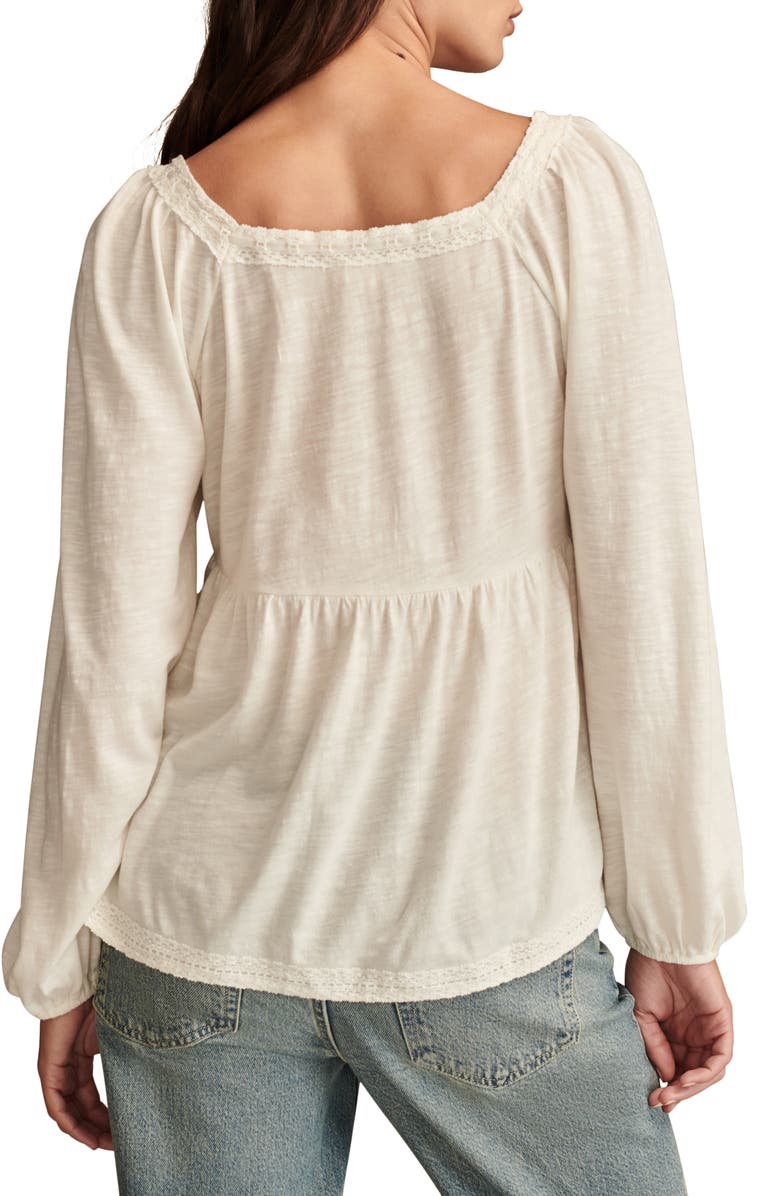 Lucky Brand Lace Detail Cotton Blend Top, Alternate, color, Whisper White