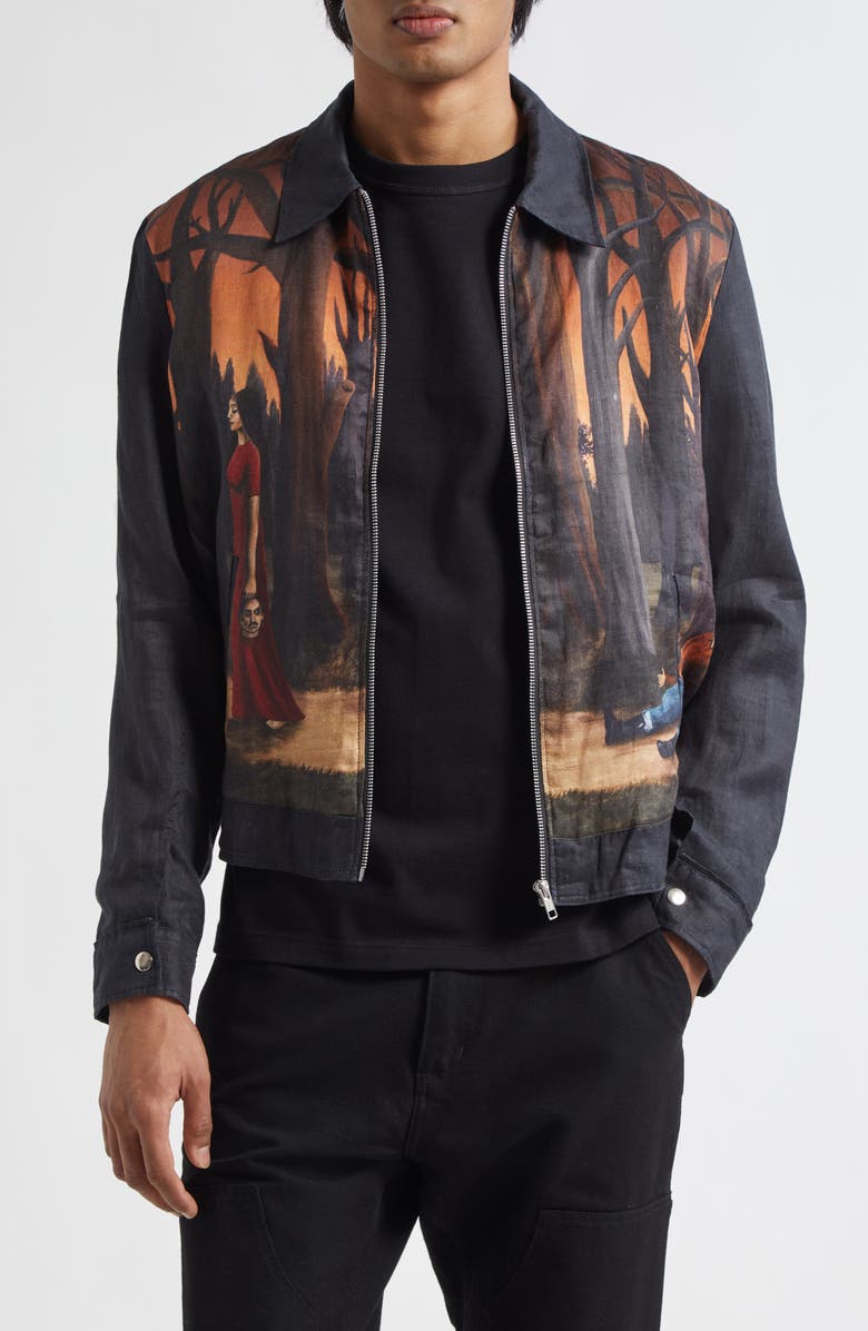 ENDLESS JOY In the Pines Border French Linen Blouson Jacket, Main, color, 