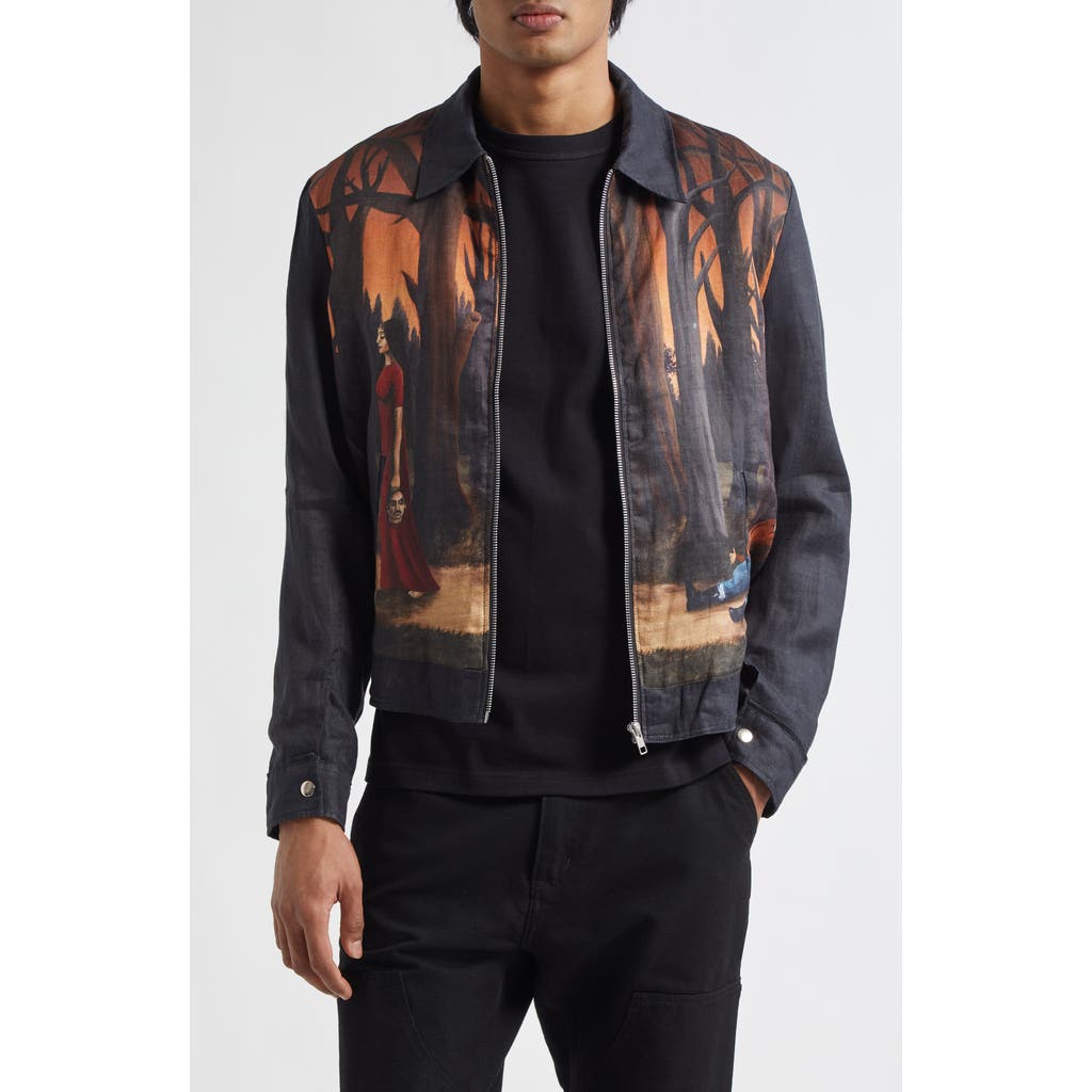 Endless Joy In The Pines Border French Linen Blouson Jacket In Bronze/black