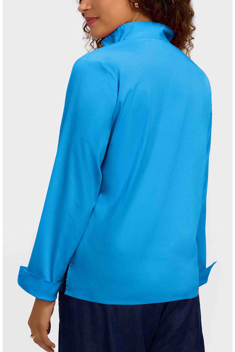 Tammy Ruffle Collar Cotton Blend Top, Alternate, color, MALIBU BLUE