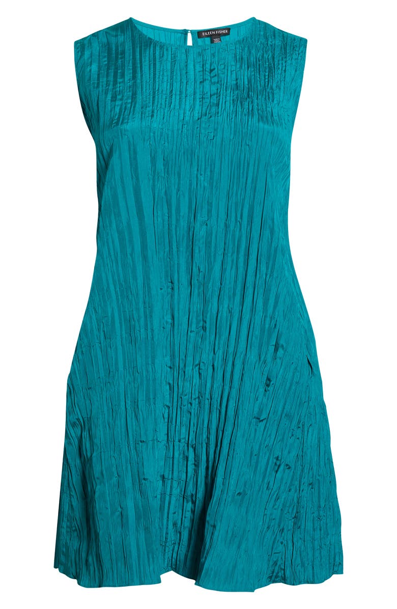 Eileen Fisher Jewel Neck Silk Dress, Alternate, color, Teal