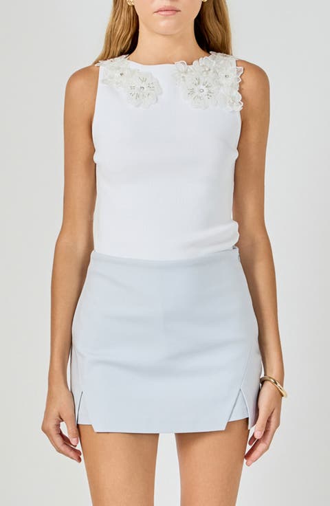 Flower Trim Sleeveless Rib Top