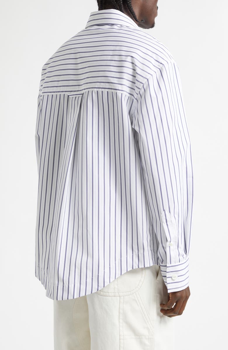 AMI PARIS Stripe Cotton Poplin Button-Up Shirt, Alternate, color, Blanc/ Encre