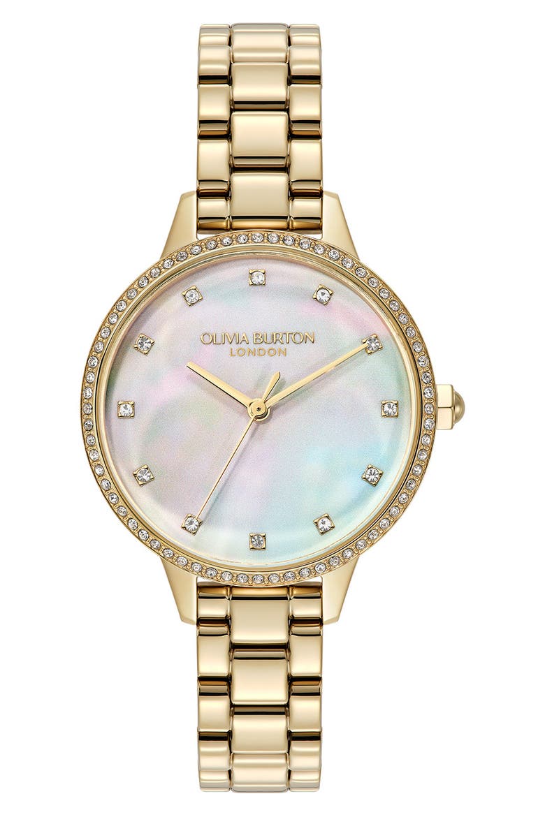 Captivate Mother-of-Pearl & Crystal Bracelet Watch, 34mm, Main, color, MOP/ GOLD