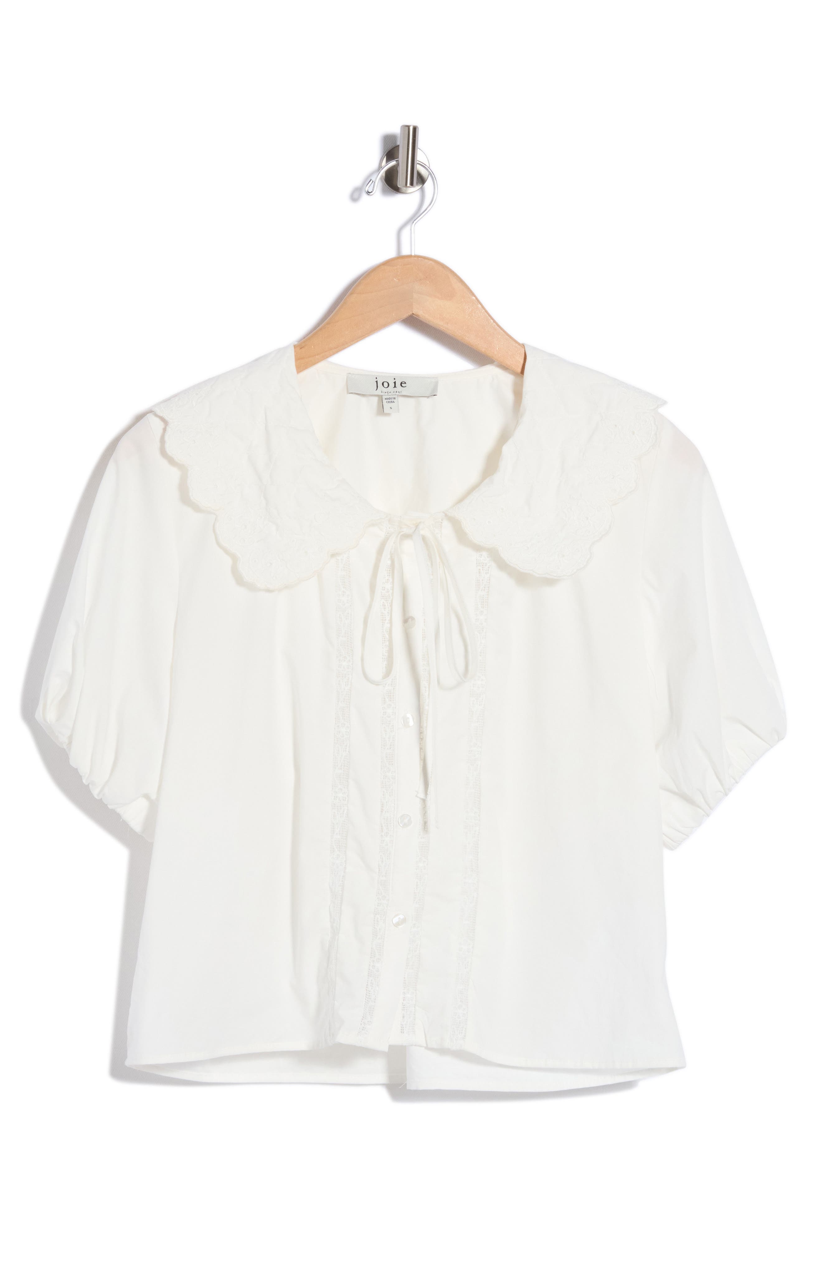 Embroidered Scallop Collar Top