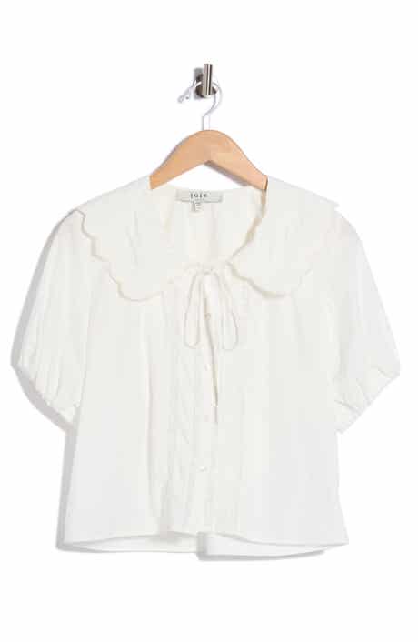 Embroidered Scallop Collar Top