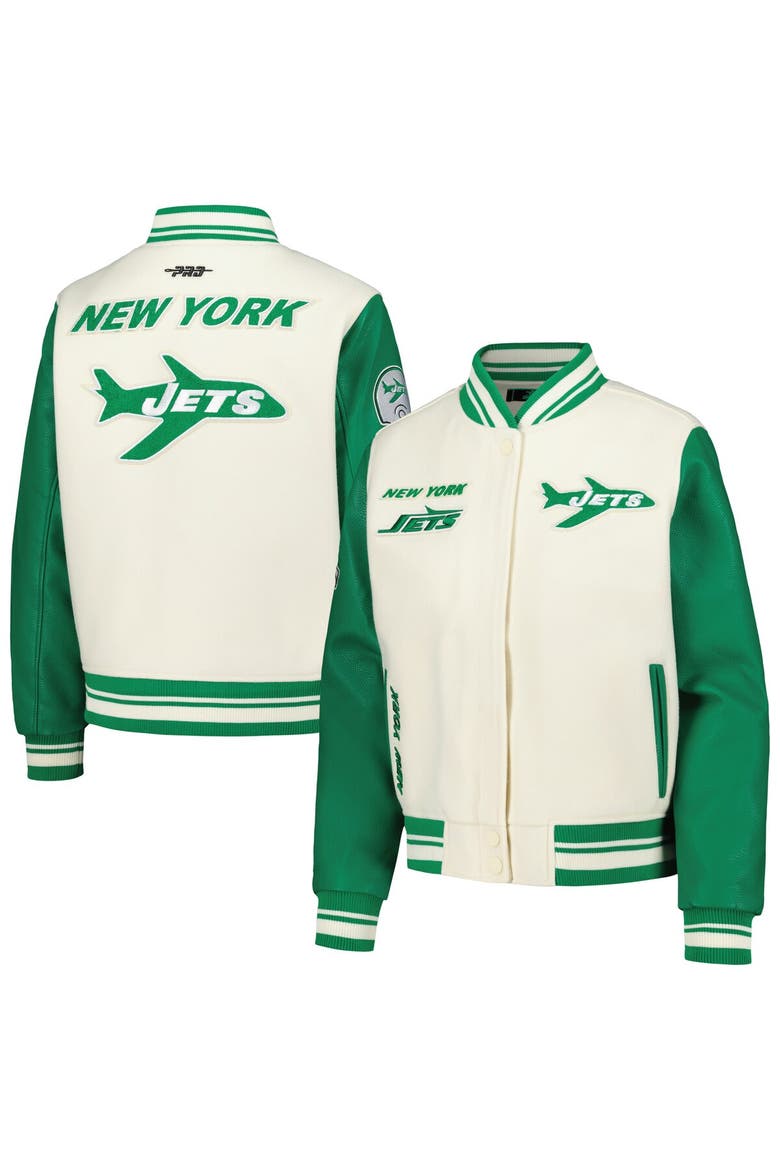 Women's Pro Standard  Cream New York Jets Retro Classic Vintage Full-Zip Varsity Jacket, Main, color, Cream