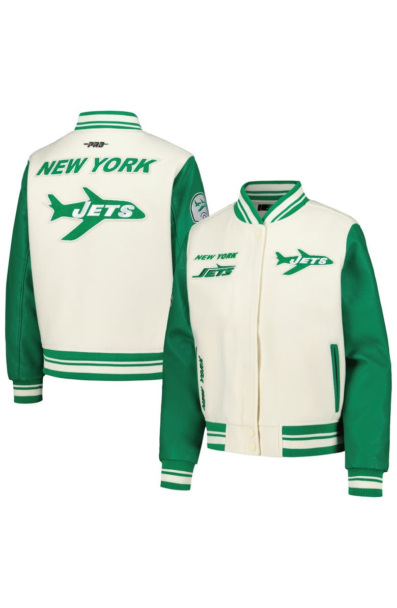 PRO STANDARD Women's Pro Standard  Cream New York Jets Retro Classic Vintage Full-Zip Varsity Jacket, Main, color, 
