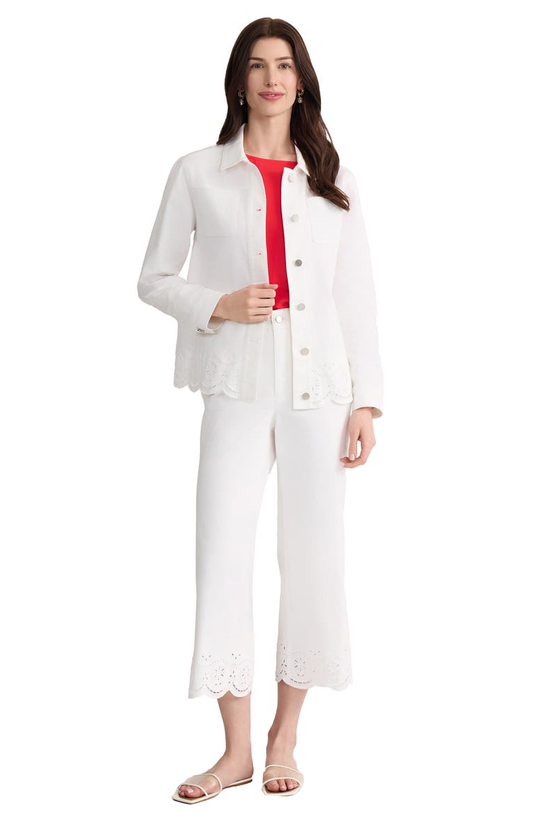 Jones New York Eyelet Embroidered Trim Shirt Jacket, Alternate, color, Soft White