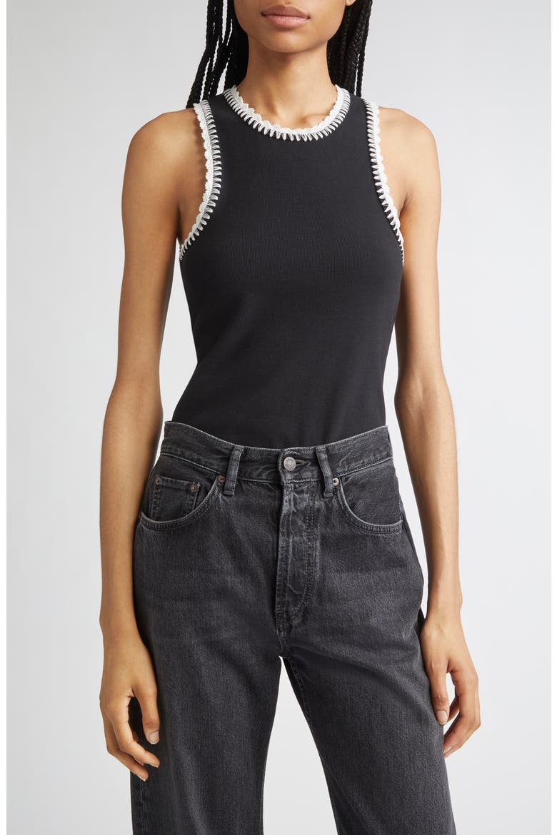 Lizzie Embroidered Contrast Stitch Tank, Main, color, BLACK/ IVORY