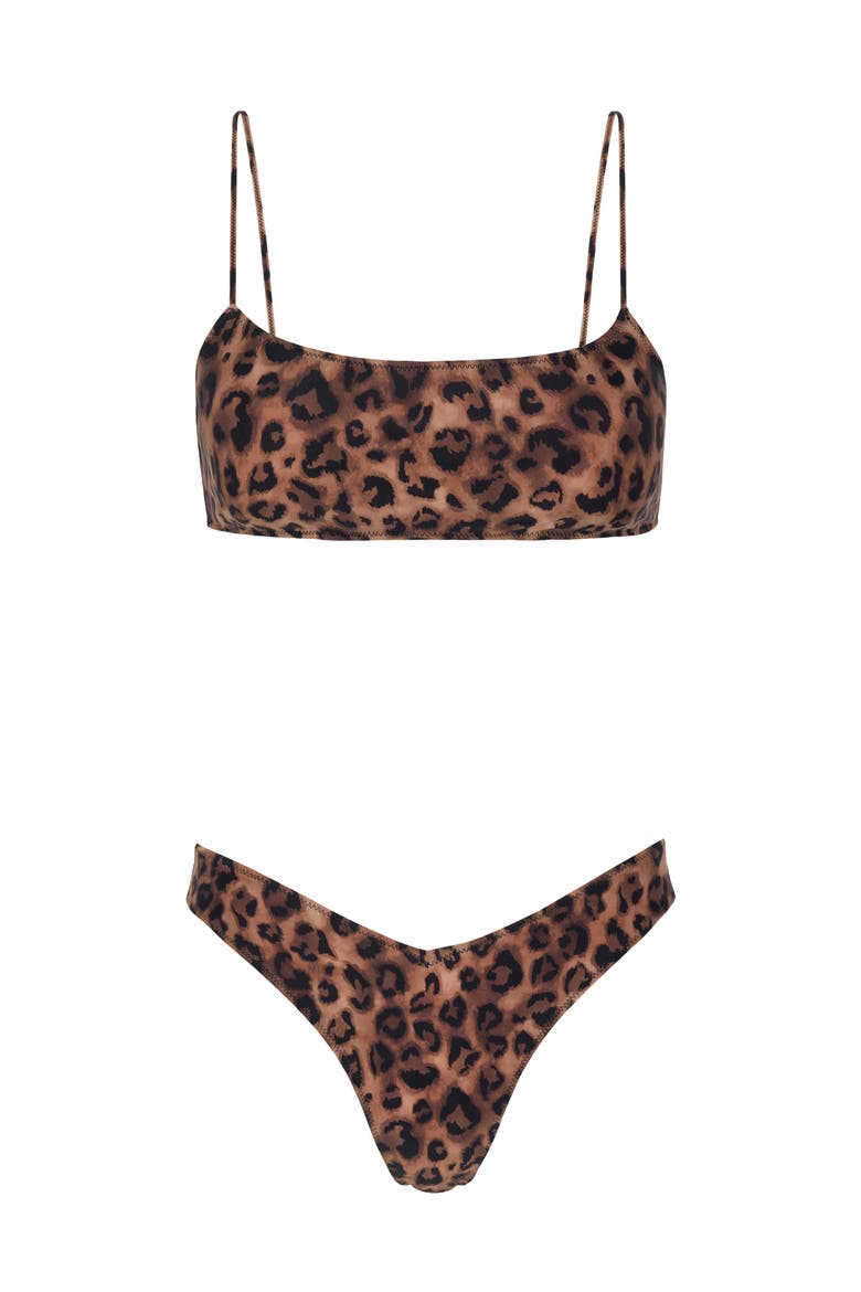 Le Sporty High Leg Cheeky V Front Bikini Bottom, Alternate, color, LEOPARD