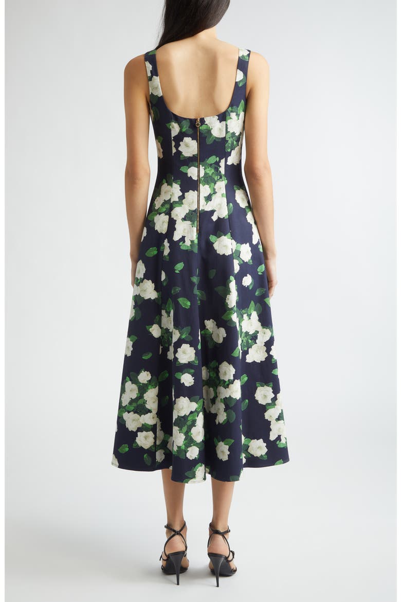 Rose Print Square Neck Sleeveless Midi Dress, Alternate, color, MIDNIGHT MULTI