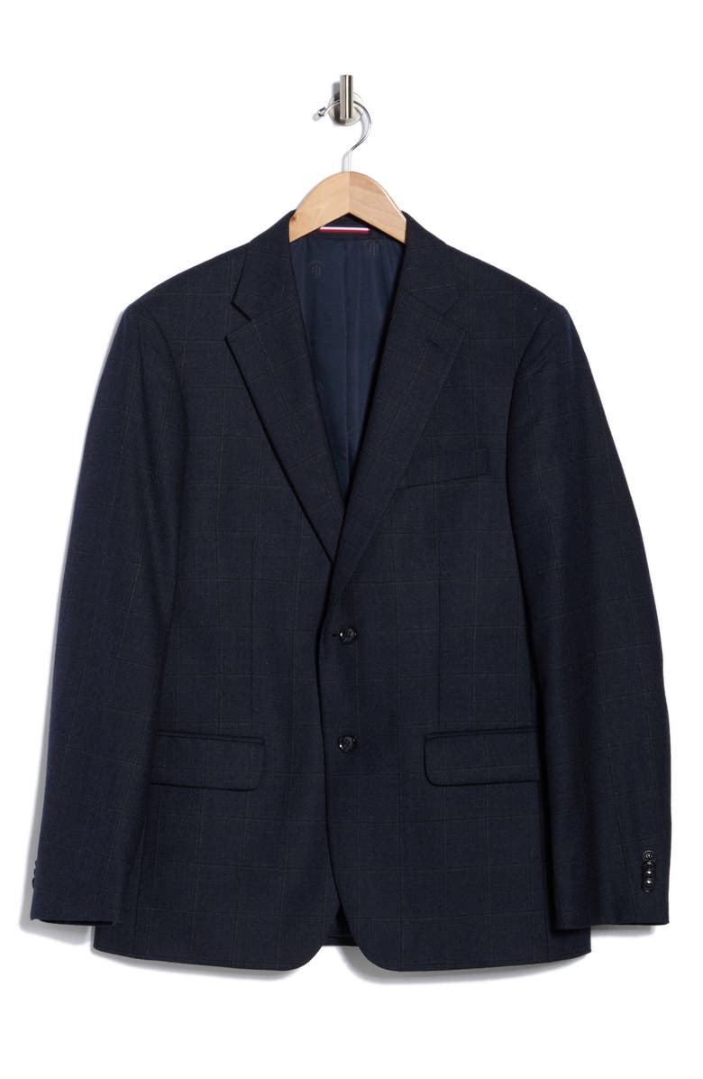 Tommy Hilfiger Plaid Two-Button Wool Sport Coat, Alternate, color, Navy Window