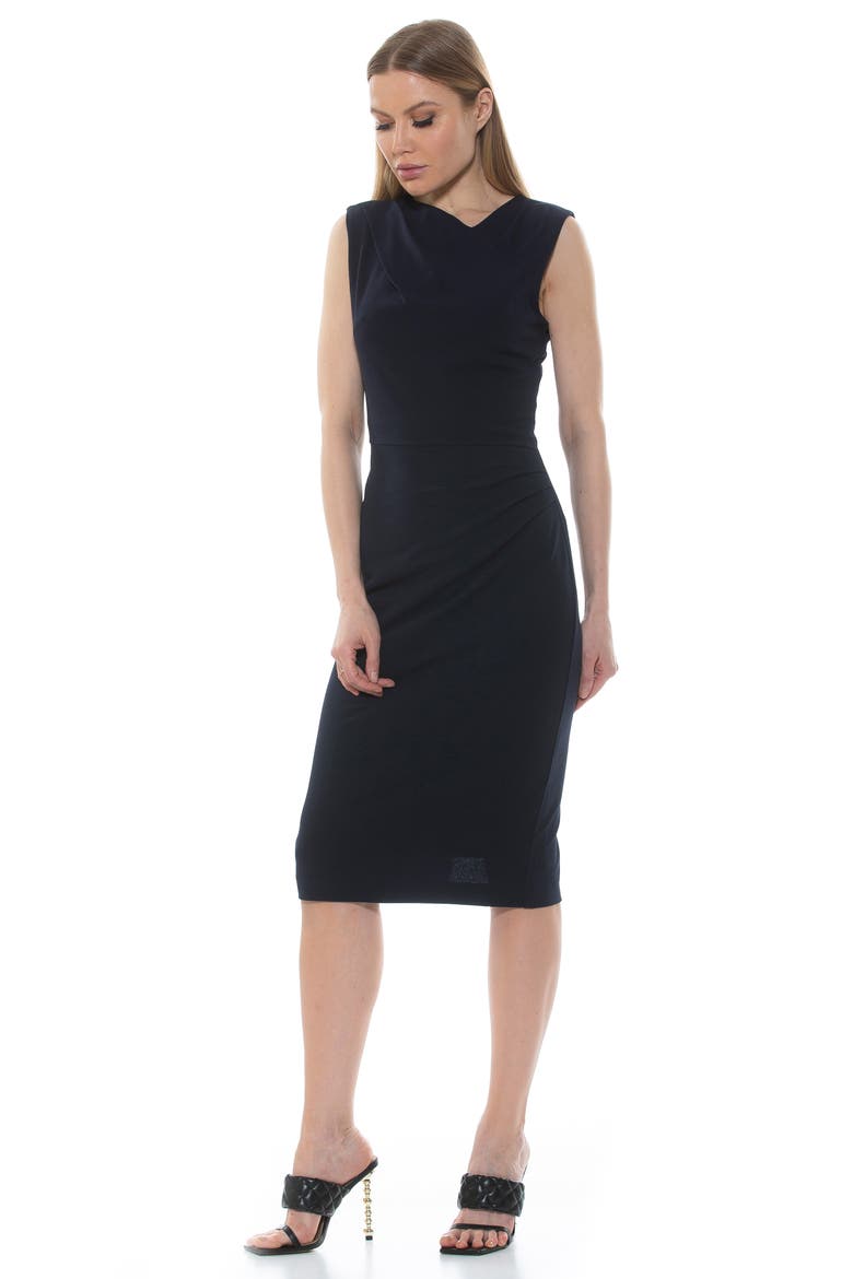 Diane Asymmetric Sleeveless Midi Sheath Dress, Alternate, color, NAVY