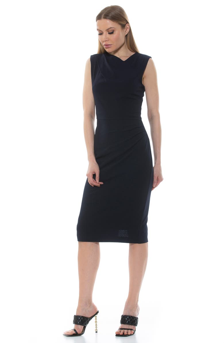 Alexia Admor Diane Asymmetric Sleeveless Midi Sheath Dress, Alternate, color, Navy