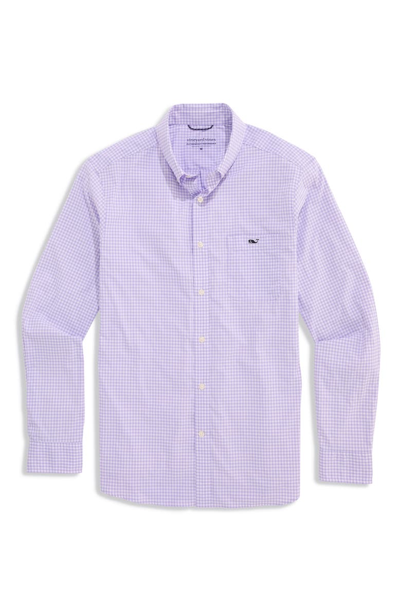Gingham Performance Button-Down Shirt, Main, color, LAVENDER SKY