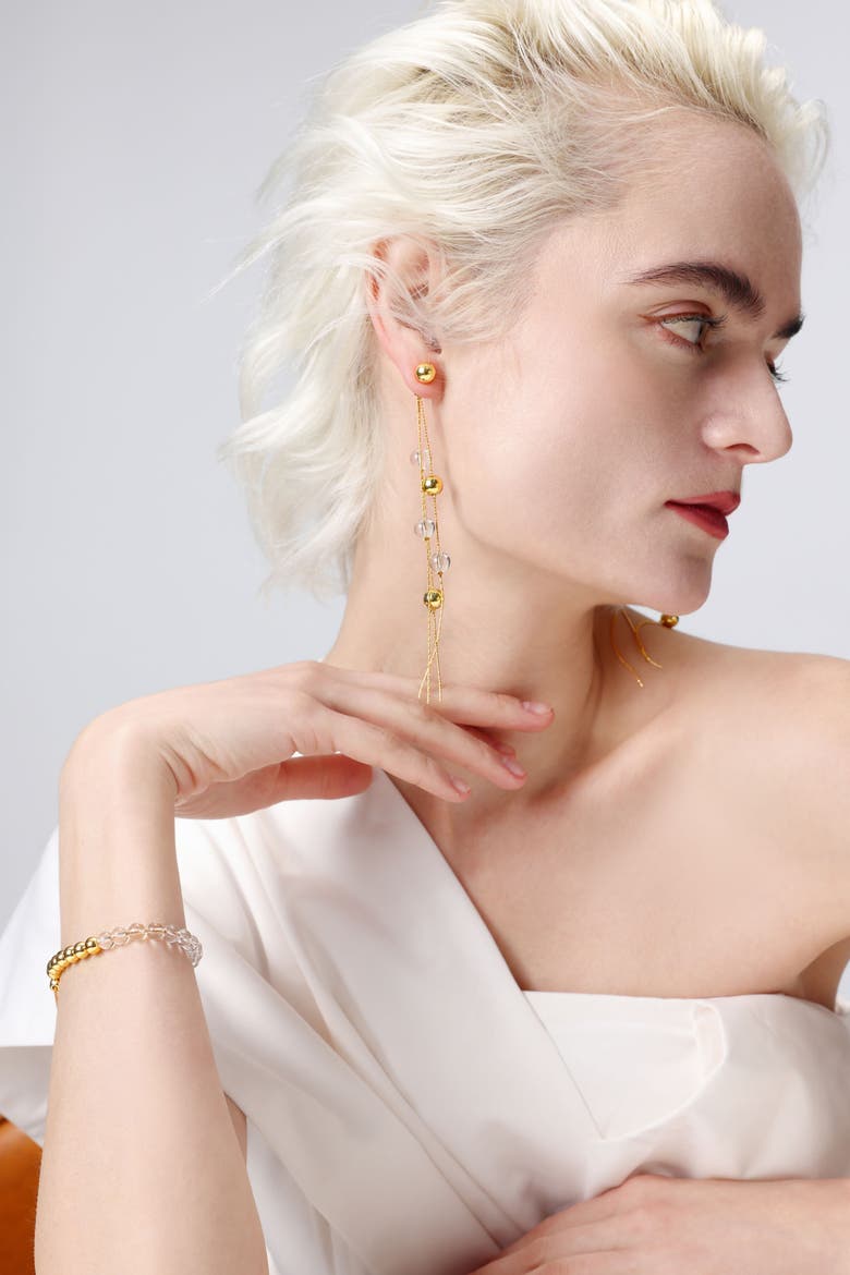 FrostLily Clear Crystal and Bead Drop Earrings, Alternate, color, Gold