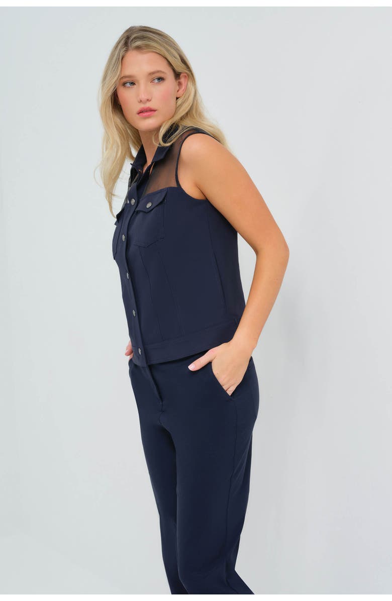 Anatomie Lenox Organza & Performance Twill Sleeveless Trucker Vest, Alternate, color, Navy