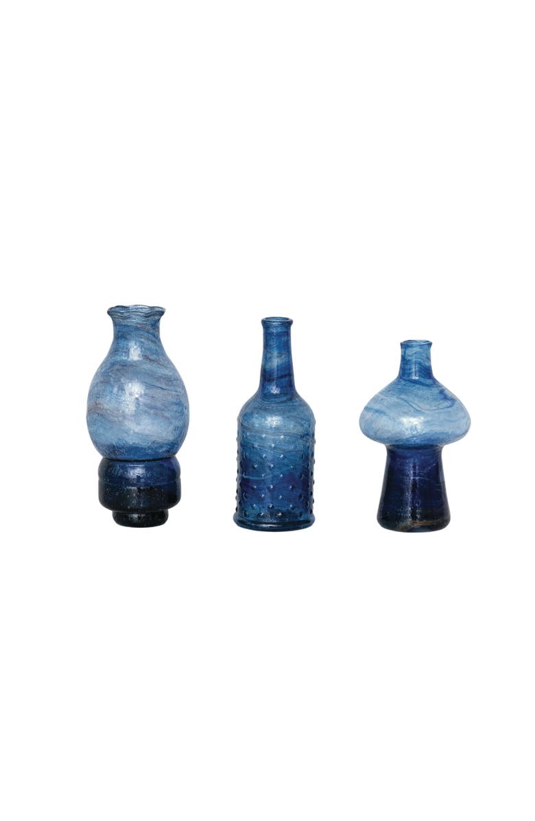 Storied Home Blown Glass Vases, Blue, Set of 3, Main, color, Blue