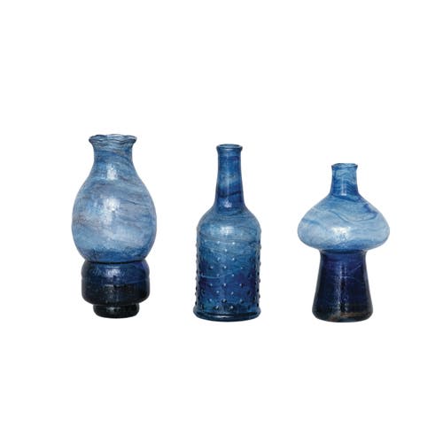 Storied Home Blown Glass Vases, Blue, Set Of 3