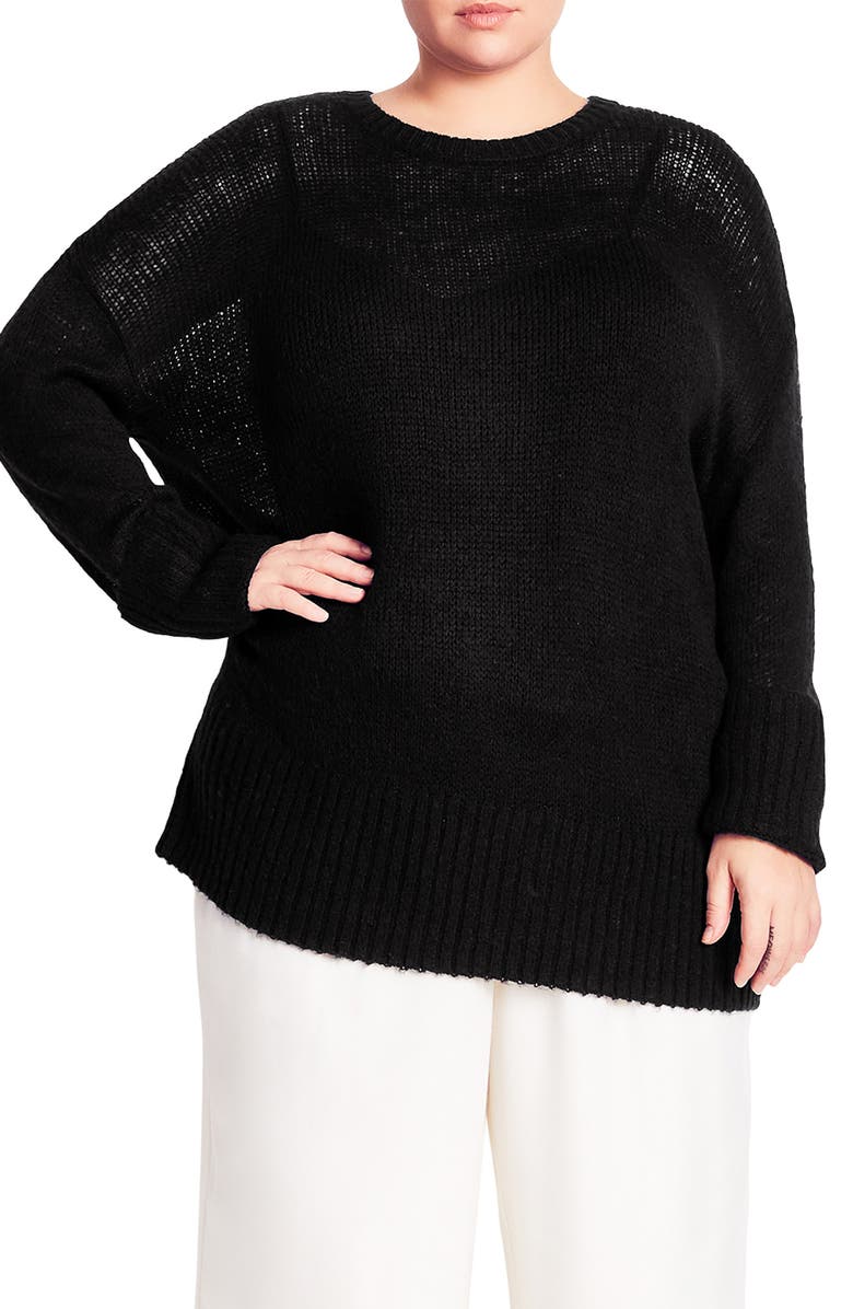 City Chic Ruby Tunic Sweater, Main, color, Black