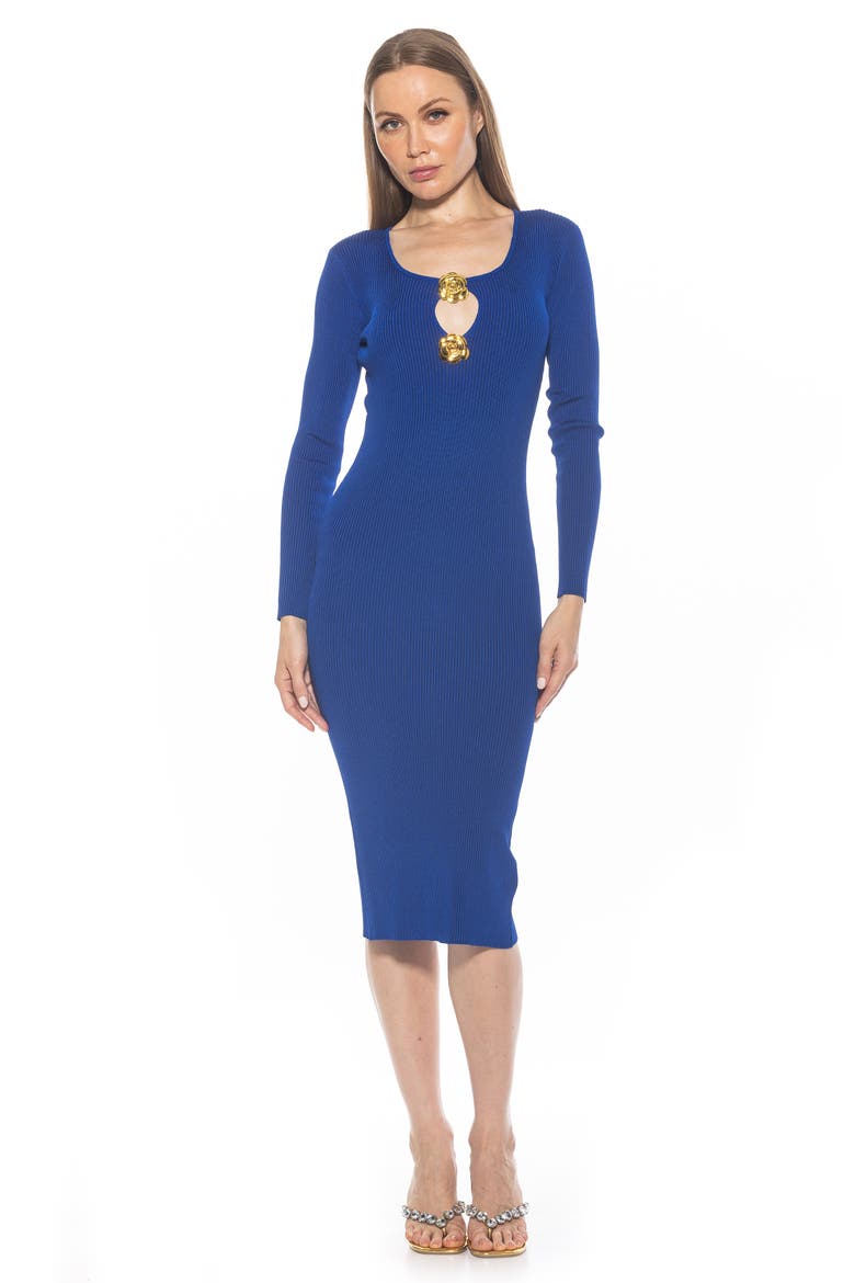 Tia Metal Rosette Long Sleeve Knit Dress, Alternate, color, COBALT