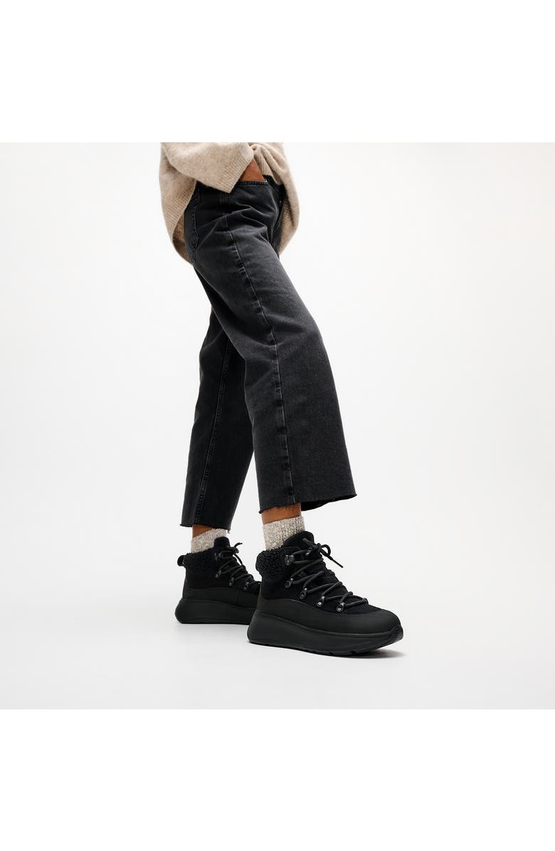 FitFlop F Mode Teddy Collar Booties, Alternate, color, All Black