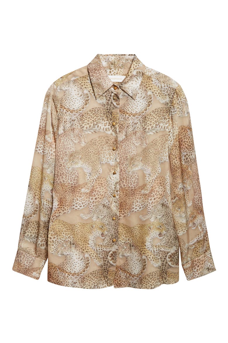 Rebellion Relaxed Silk Button-Up Shirt, Alternate, color, LATTE LEOPARD