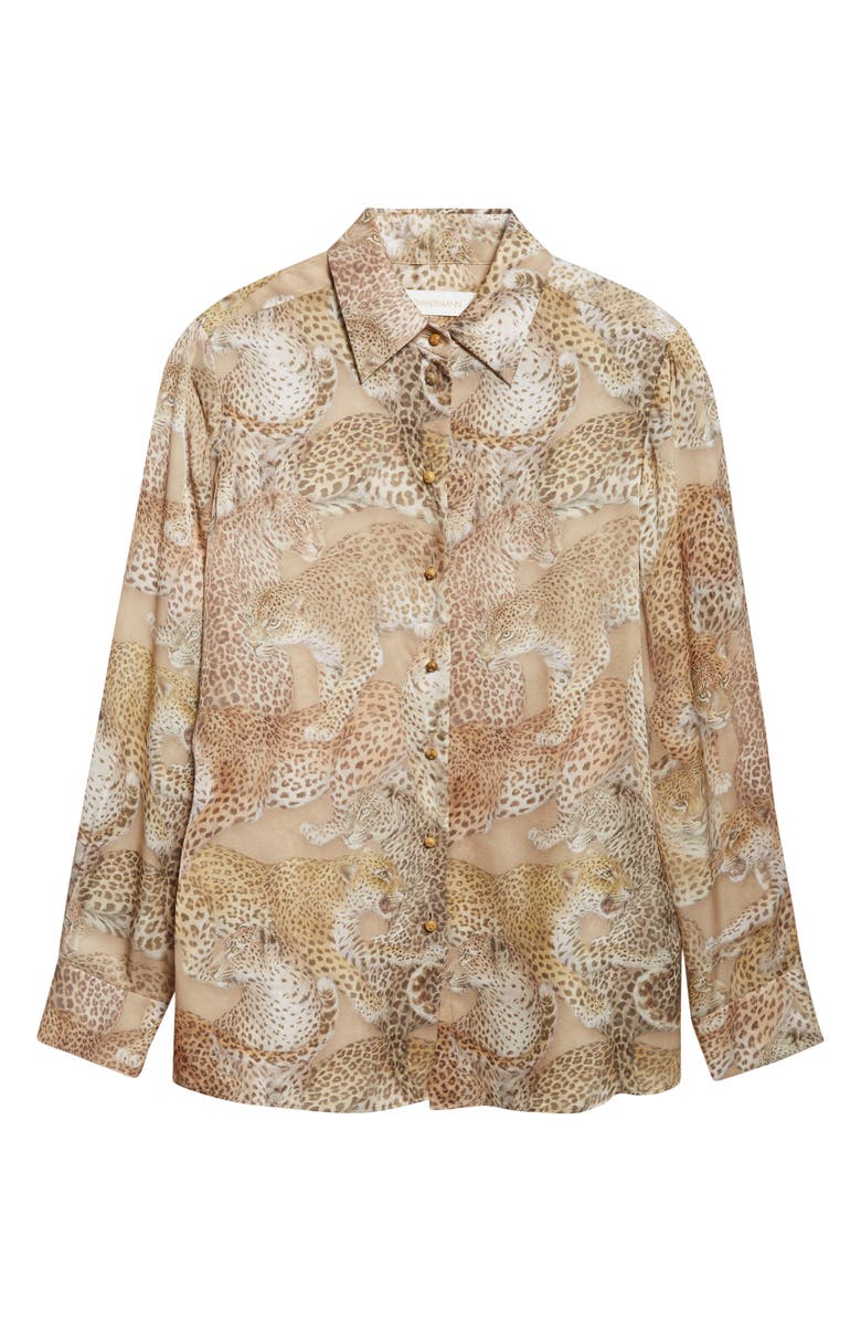 Zimmermann Rebellion Relaxed Silk Button-Up Shirt, Alternate, color, Latte Leopard