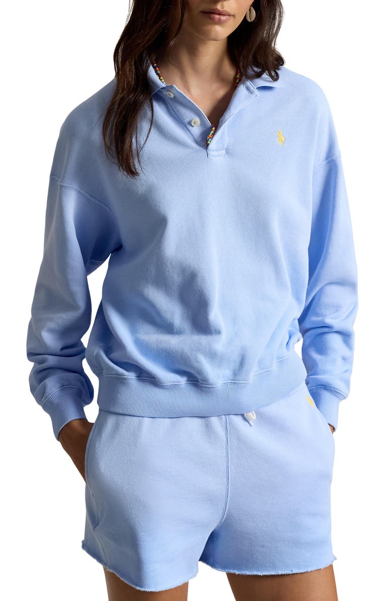 Polo Ralph Lauren Lightweight Fleece Polo Sweatshirt, Main, color, Baby Blue