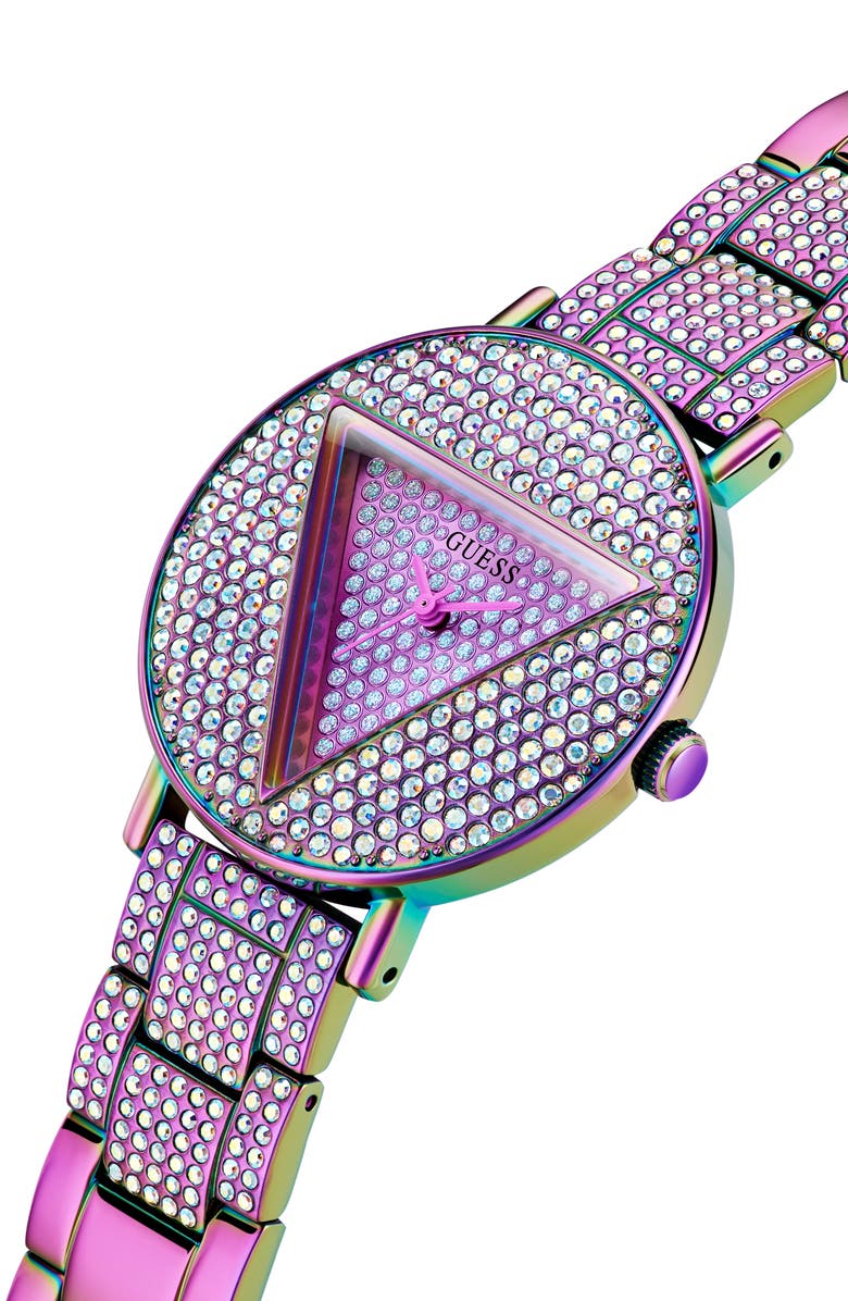GUESS Logo Crystal Pavé Iridescent Bracelet Watch, 36mm, Alternate, color,