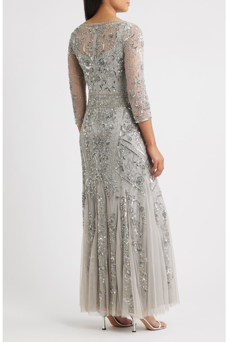 Beaded Chiffon Column Gown, Alternate, color, SILVER